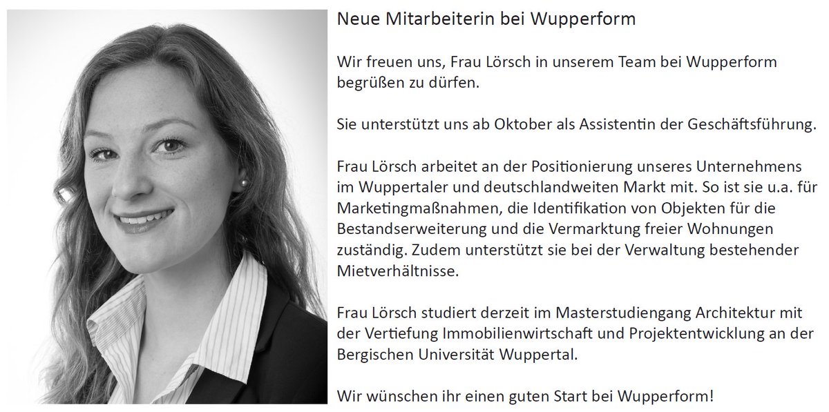Neue Mitarbeiterin bei Wupperform