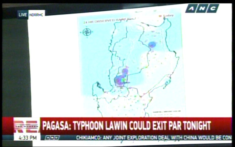 ANCALERTS's tweet photo. PAGASA: #LawinPH could possibly exit PAR by tonight. 

LIVE: https://t.co/arAEhanxKp https://t.co/Aq91y7IpNZ