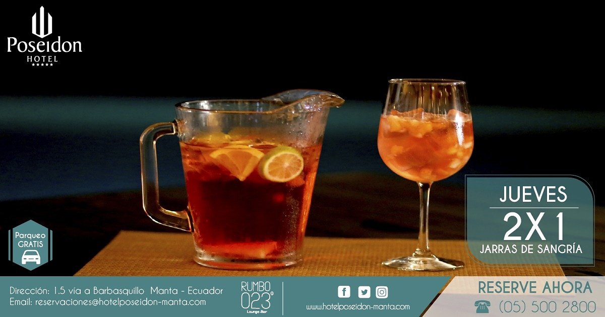 Ven a Hotel Poseidon y disfruta de una deliciosa Sangría de After Work, todos los jueves son de 2x1 en Jarras desde las 5pm a 9pm.....