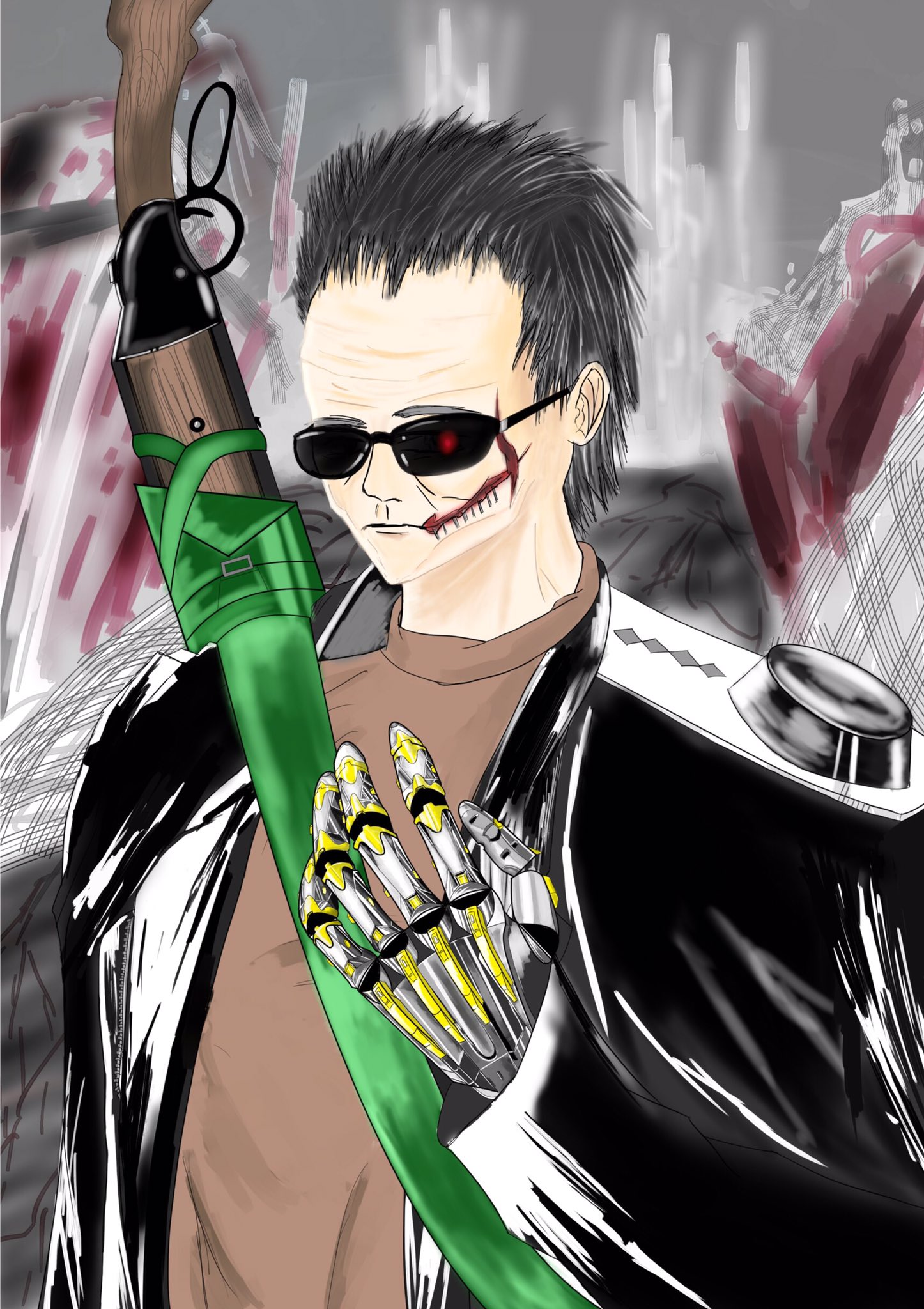 いり Auf Twitter 絵描きさんと繋がりたい 相互フォロー シュワちゃんみたいなかっこいいおじさんが描きたかった W このイラスト のテーマは メガネ だけど1番力入れたのは義手ですね T Co Ltj9t8d1p0 Twitter