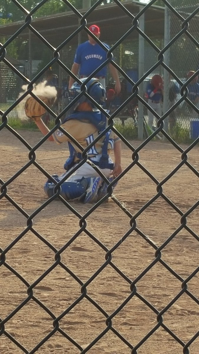 KellJaime's tweet photo. My favorite picture of Tanner doing what he does best..  #catcher #2mvps #baseballmom https://t.co/B9jws0LfZU