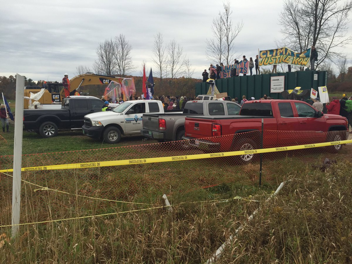 NOW-> At least 100 protestors risk arrest in Hinesburg by trespassing onto @VtGas pipeline construction site. <a href="/wcax/">Channel 3 News</a>
