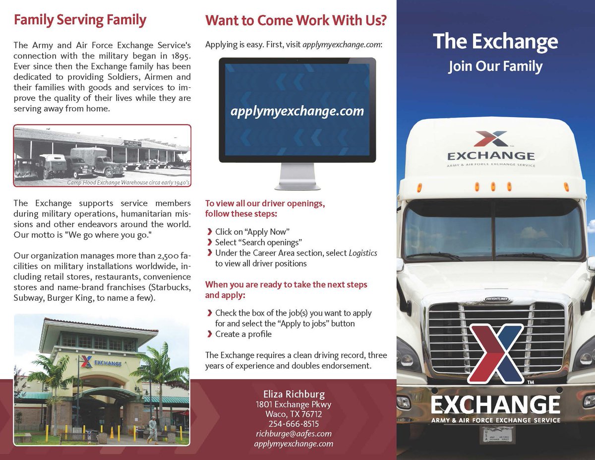 FortCampbell's tweet photo. Join the @shopmyexchange Family as a driver. @101stAASLTDIV @csaSoldier4Life @CMPexchange #SoldierForLife #SmoothTakeoff https://t.co/eflKDrb4sl