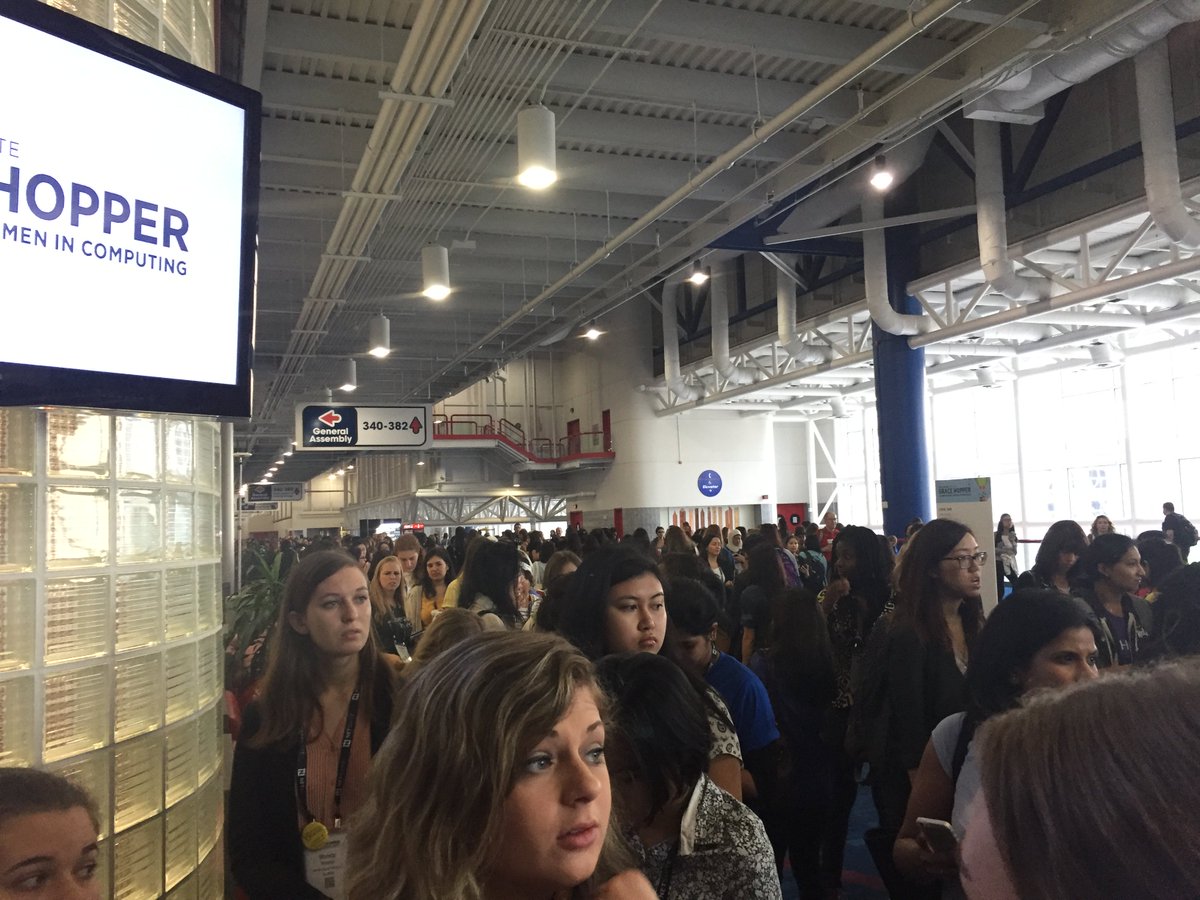 suzannepk's tweet image. For Katie Schuman&apos;s AI sessions(#GHC16 AI co-chair) 200 people are in the session room and twice that many are waiting outside to get in.