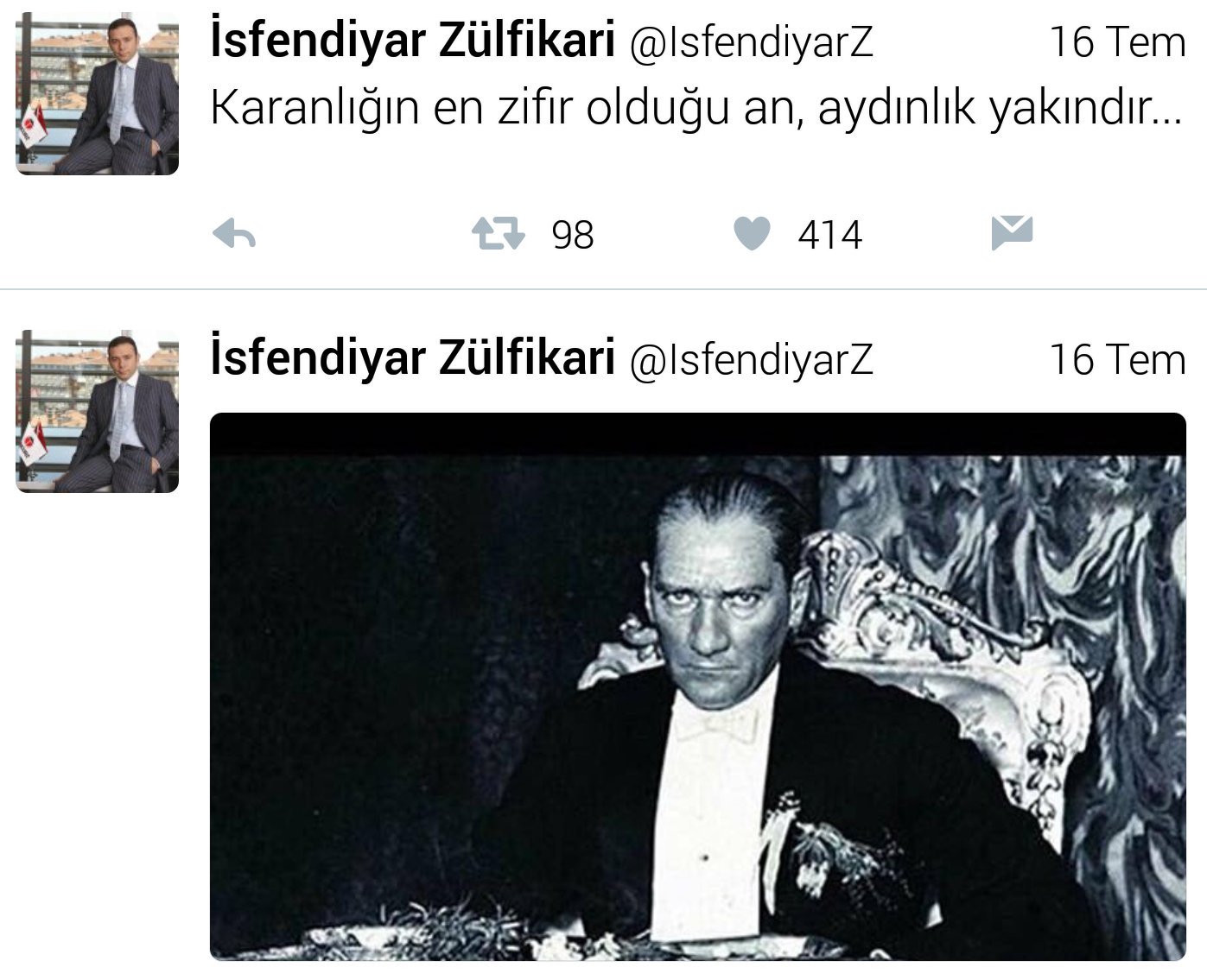 fatih tezcan a twitter zulfikarlar holding feto nun 15 temmuz darbe girisimi ne tiyatro demedigine dair gec de olsa kamuoyuna bir aciklama yapsa iyi olabilir https t co y8sa3da6lj twitter