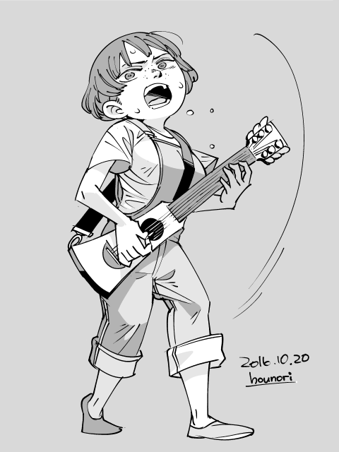 お絵描き:弾き語りの女の子 