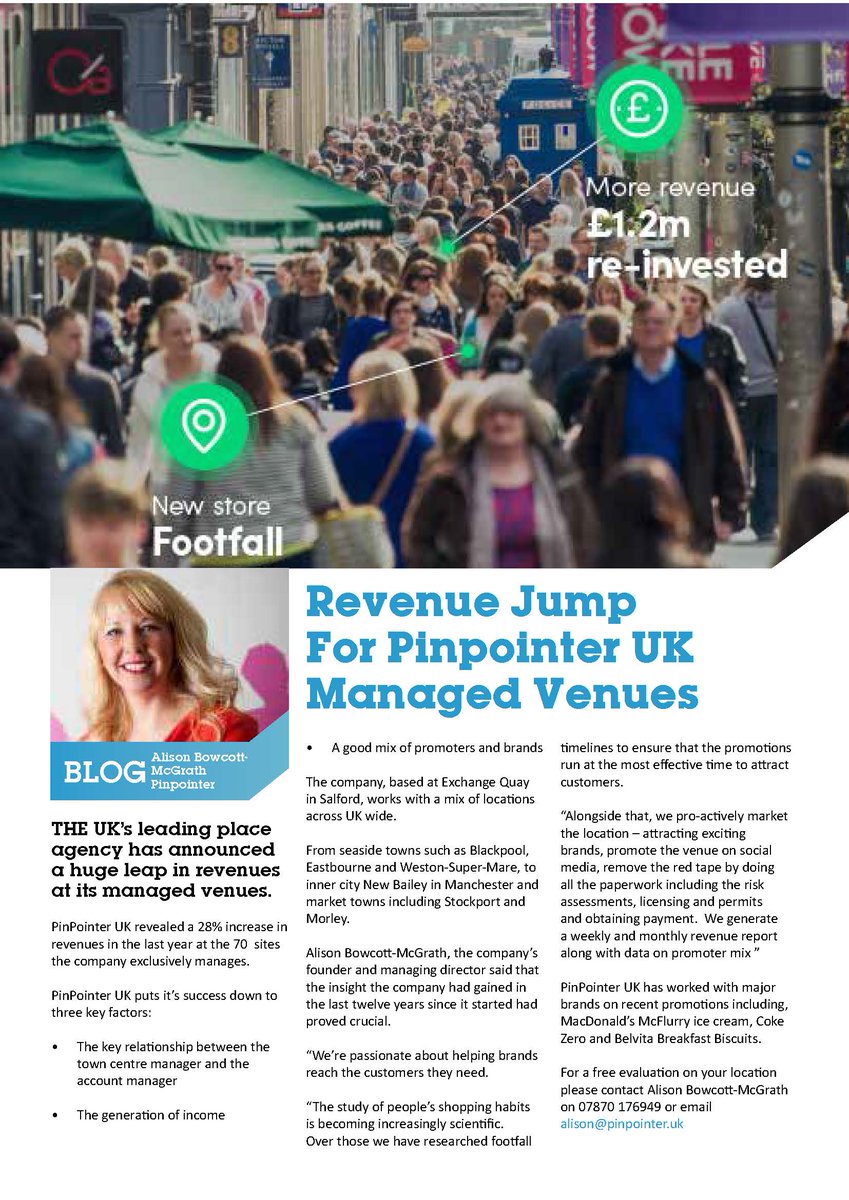 PinPointerUK's tweet photo. We are delighted to have Alison featured in Octobers edition of Place Magazine. #placemagazine #managedvenues #experential #eventprofs https://t.co/2wadgLxiMR
