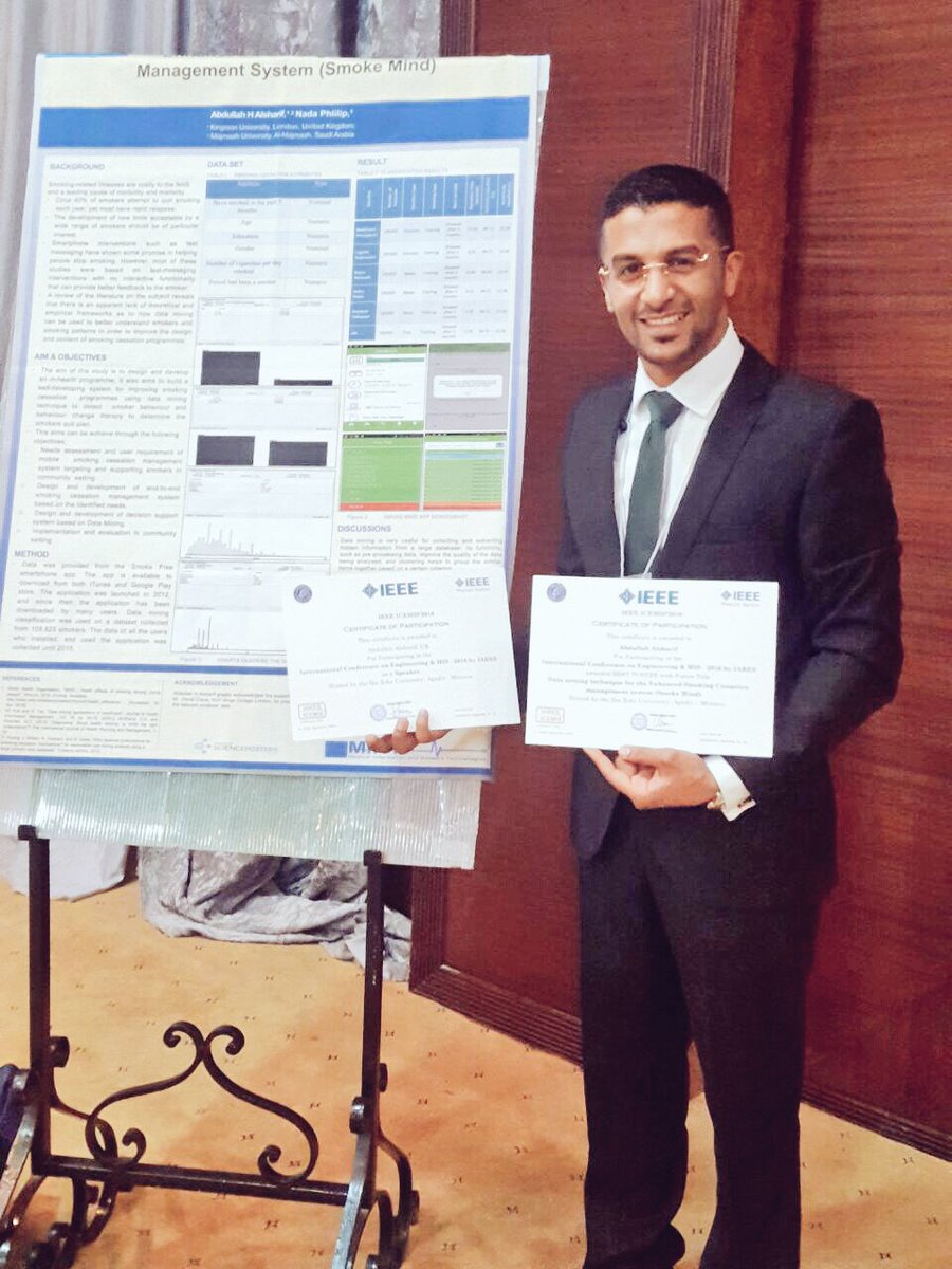 umajmaah's tweet photo. المبتعث من #جامعة_المجمعة عبدالله الشريف يحصل على جائزة المؤتمر الدولي للهندسة ونظم المعلومات #IEEE2016 https://t.co/mQJyziQHge