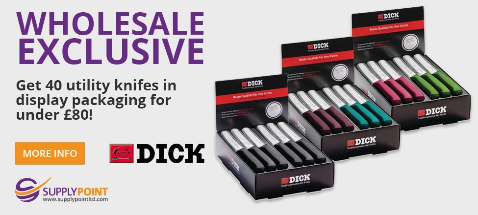supplypointltd's tweet photo. Brand new! #wholesale exclusive Dick Utility Knifes only £78.99 for 40! #chefs #retail #funkycolours #kitchenware https://t.co/K4barud84h https://t.co/WZSPkgp4ww