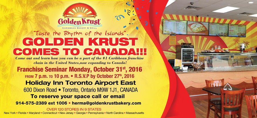 GoldenKrust's tweet image. Golden Krust Comes to #Canada!
Learn how you can be a part of the #1 Caribbean #franchise.
facebook.com/events/1590626…
