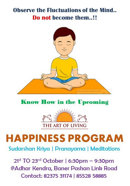 aolbaner's tweet photo. #Happiness Programs morning/evening batches in Baner area starting tomorrow. #yoga #meditation #sudarshankriya #Pune https://t.co/IlMnyn9Gnf