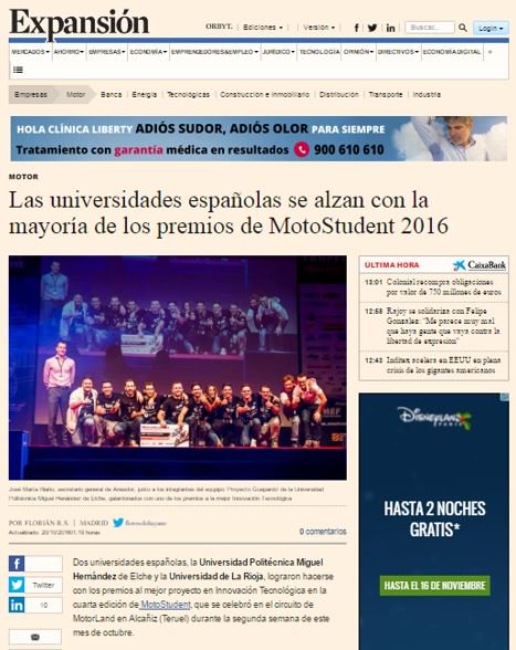 unirioja's tweet photo. El premio a la Mejor #Innovación en #MS2016 del equipo @URmotostudent 
hoy en @expansioncom @lariojaorg @FRInnova https://t.co/rLVmZ2o86x https://t.co/aHSb49tWFa