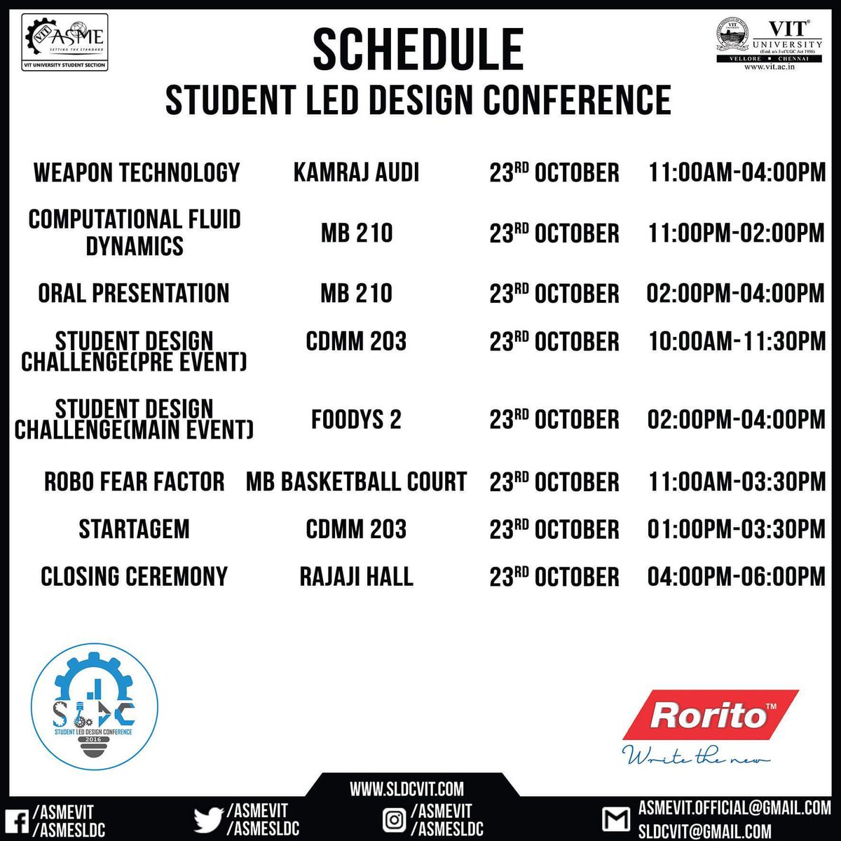 ASMEVIT's tweet photo. Schedule for much awaited SLDC-2016, VIT University
#SCHEDULE
#SLDC2016
#VIT_UNIVERSITY
#ASMEVIT
#SettingTheStandards https://t.co/M3rtrX7nAy