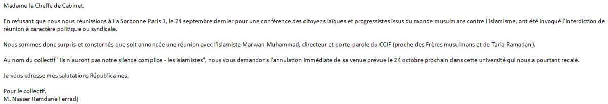 nasserferradj's tweet photo. Voici le mail "menaçant, d'invectives et de pressions" qui a fait plier le débat de @Marwan_FX à la @SorbonneParis1 , on est super chaud ;) https://t.co/kNWssbUHza