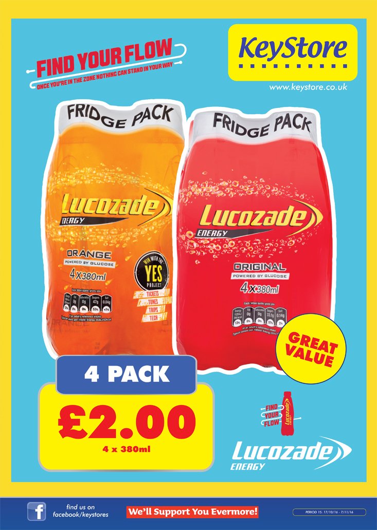 McLeish_Inv's tweet photo. We're so close to the #weekend! Power through with these new 4 packs of @LucozadeEnergy, only £2! #bargain https://t.co/XaYDgYsPOA