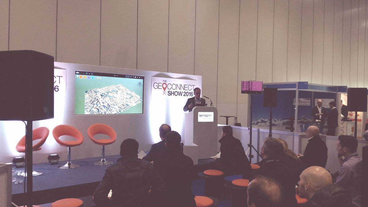 arkanceuk's tweet photo. Gary Macdonald from @OrdnanceSurvey on main stage demonstrating #OSmodelbuilder at @GeoConnectUK https://t.co/W3WzyRW0xY