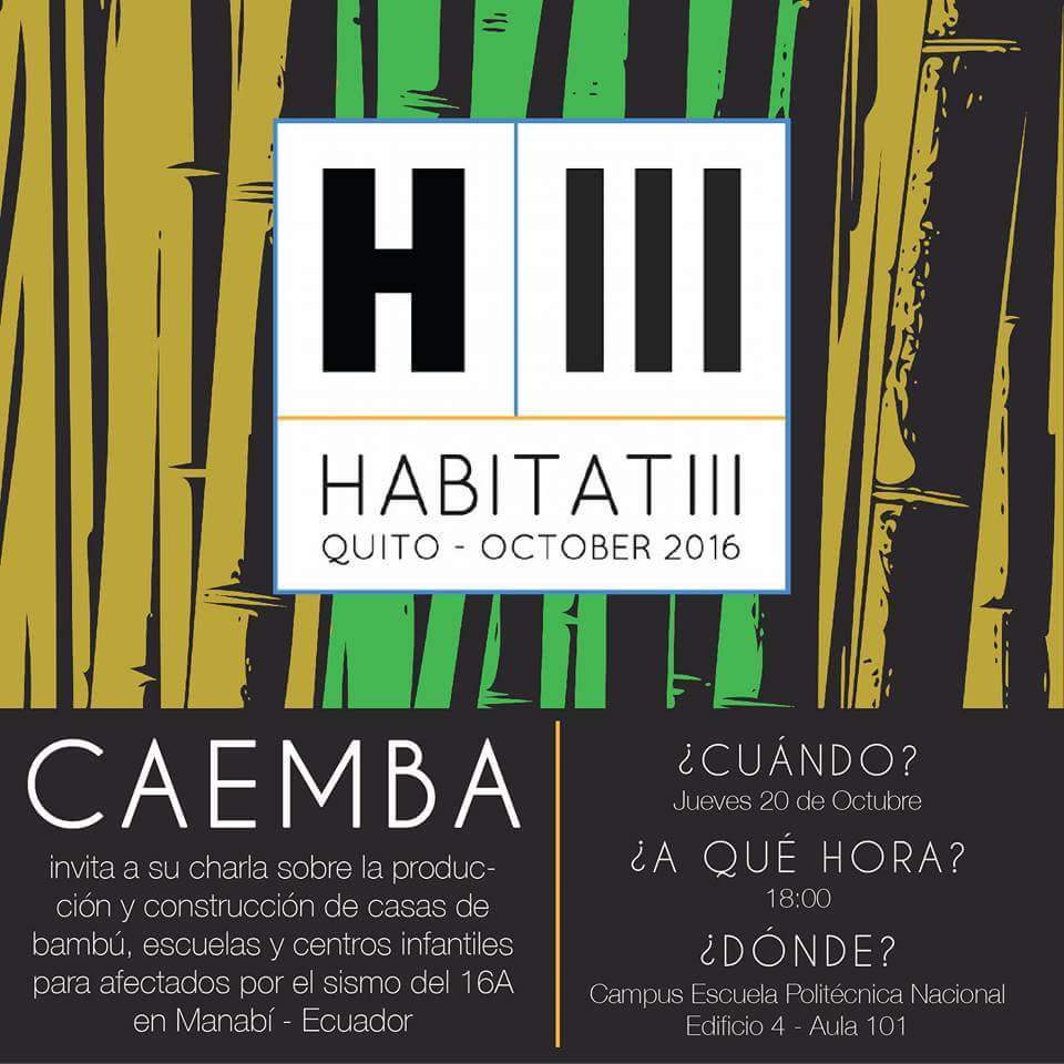 Hoy 6 PM en la Politécnica edificio 4 aula 101 CAEMBA por Hábitat III