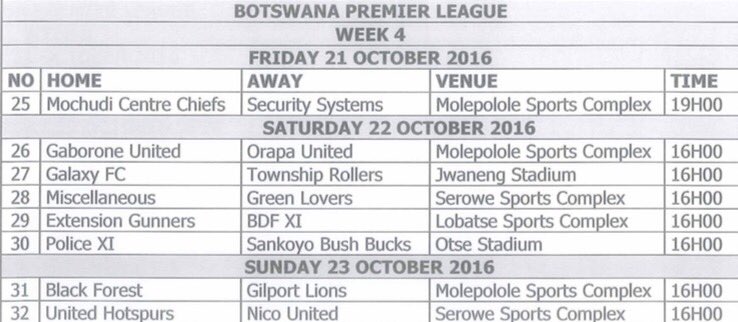 #BWPL WEEK 4 FIXTURES 🇧🇼⚽️