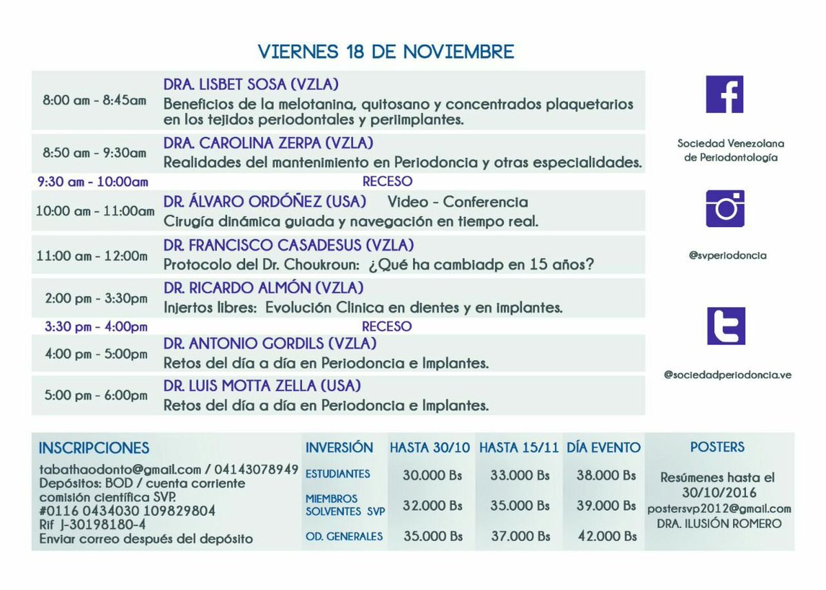 @svperiodoncia (@svperiodoncia) on Twitter photo Retos del día a día en Periodoncia e Implantes. Con el Dr. Luis Mota Zella. Este 17 y 18/11 <a href="/PERIOFOULA/">PERIODONCIA</a> <a href="/educontinuaucv/">Edu Continua UCV</a> <a href="/FAC_ODONTO_UCV/">FACODONTOLOGIAUCV</a> Retos del día a día en Periodoncia e Implantes. Con el Dr. Luis Mota Zella. Este 17 y 18/11 <a href="/PERIOFOULA/">PERIODONCIA</a> <a href="/educontinuaucv/">Edu Continua UCV</a> <a href="/FAC_ODONTO_UCV/">FACODONTOLOGIAUCV</a>