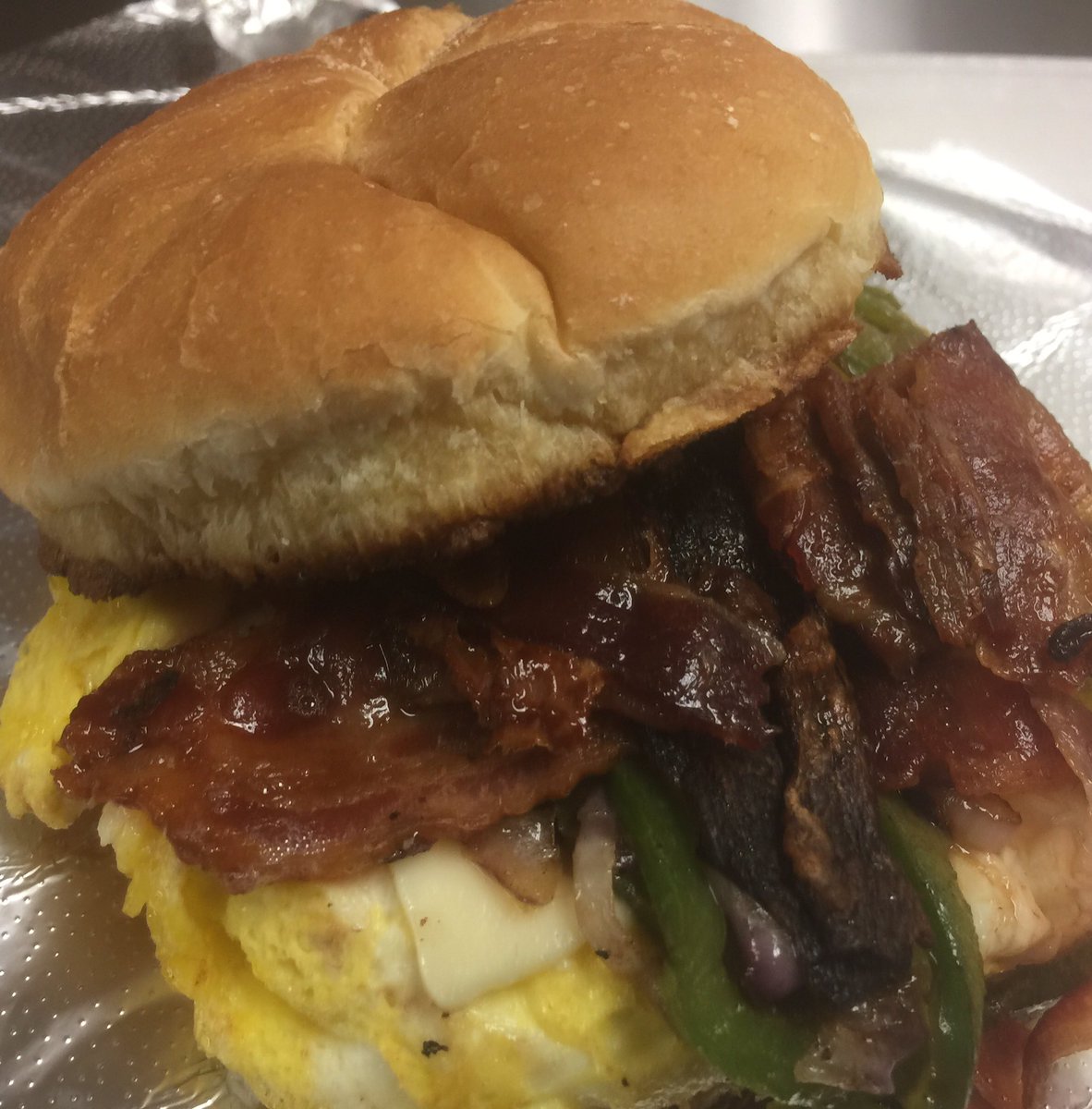 Route20Cafe1's tweet photo. Have it your way ..,., or any way ;)))) well done apple smoked bacon peppers onions cheese and two eggs on a toasted sweet hard roll https://t.co/GEyepFyRIG