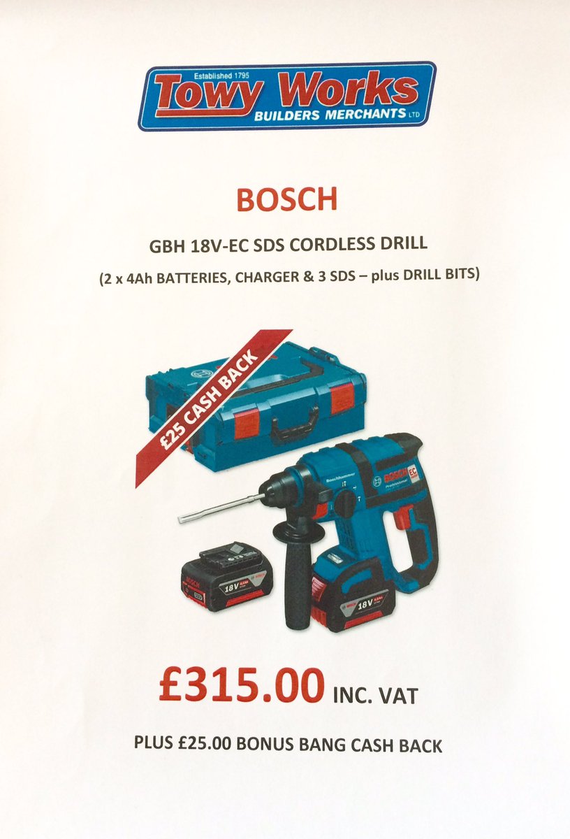 towyworks's tweet photo. There has never been a better time to buy a Bosch 18 volt SDS drill. https://t.co/Hz1XcG9JLP