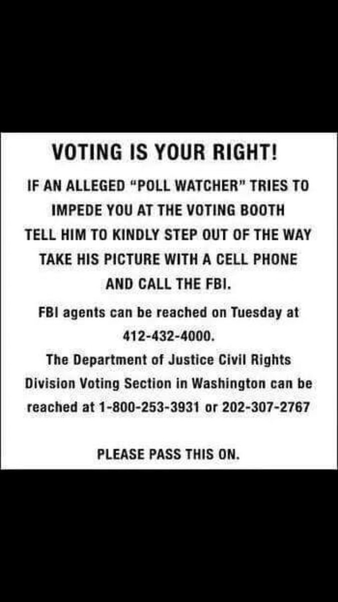 belskie's tweet photo. @FrReigns Know your #Rights! If an #ElectionMonitor threatens you...know your #Rights. Program #s into your phones! https://t.co/Xev22SZyUQ
