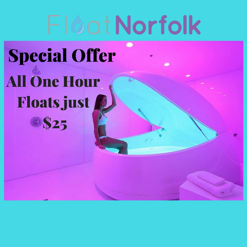 FloatNorfolk's tweet image. A very special offer from @FloatNorfolk! For a limited time one hour floats are just $25! #FloatNorfolk #floatationtherapy