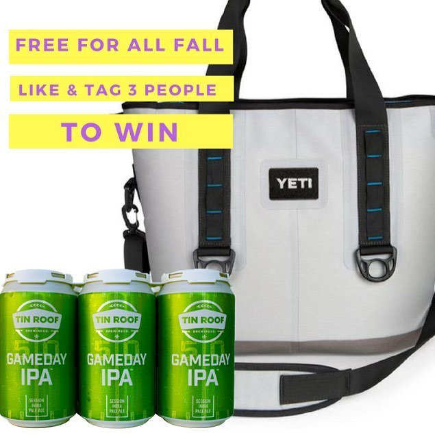 TinRoofBeer's tweet photo. ATTENTION: Today, marks the beginning of our "Free for All Fall" Giveaway! We are giving away two cases of Tin Roof… https://t.co/DmXo8vYWll