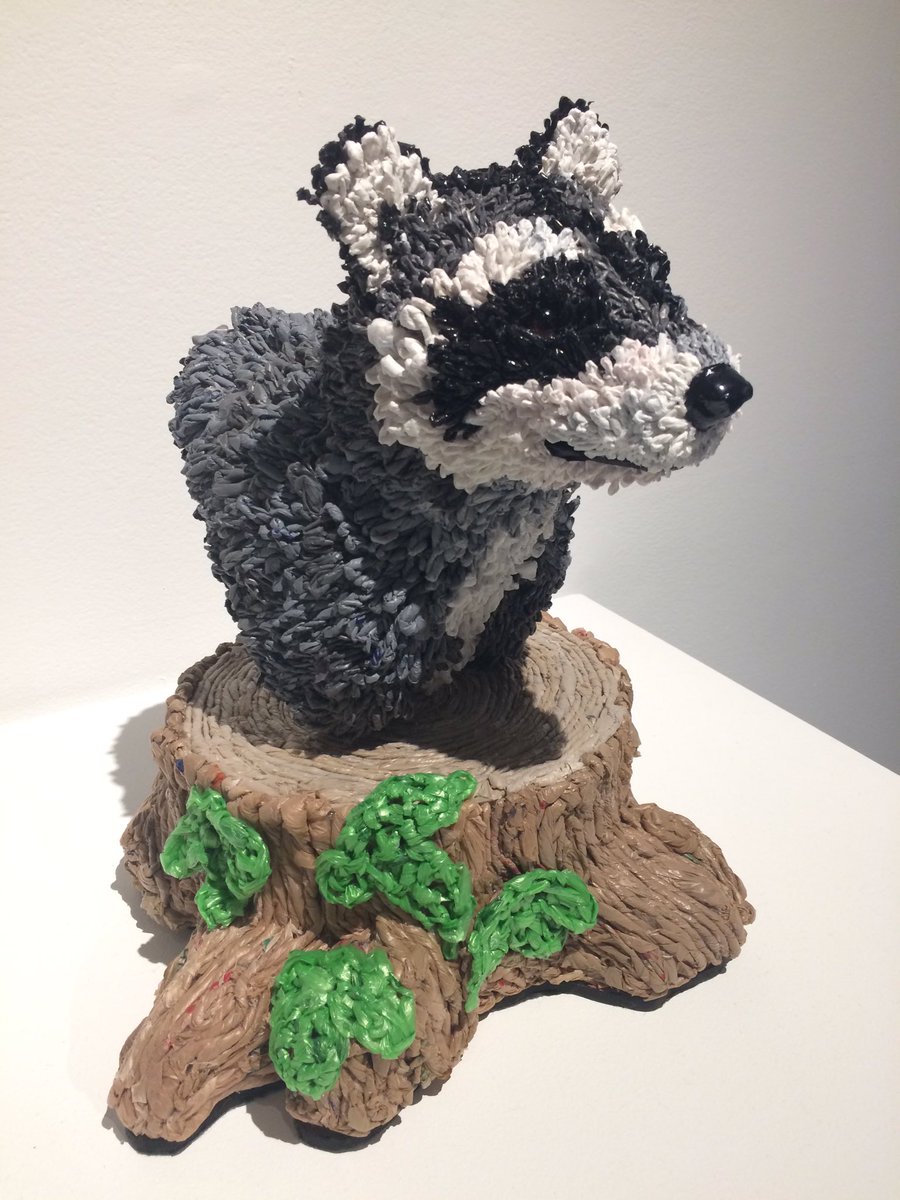 CraftHouston's tweet photo. 🌿 @Calderful exhibits a novel approach to traditional fiber techniques in her sculpture of a raccoon made from recycled plastic bags #CTX16 https://t.co/ljOXLuruh3