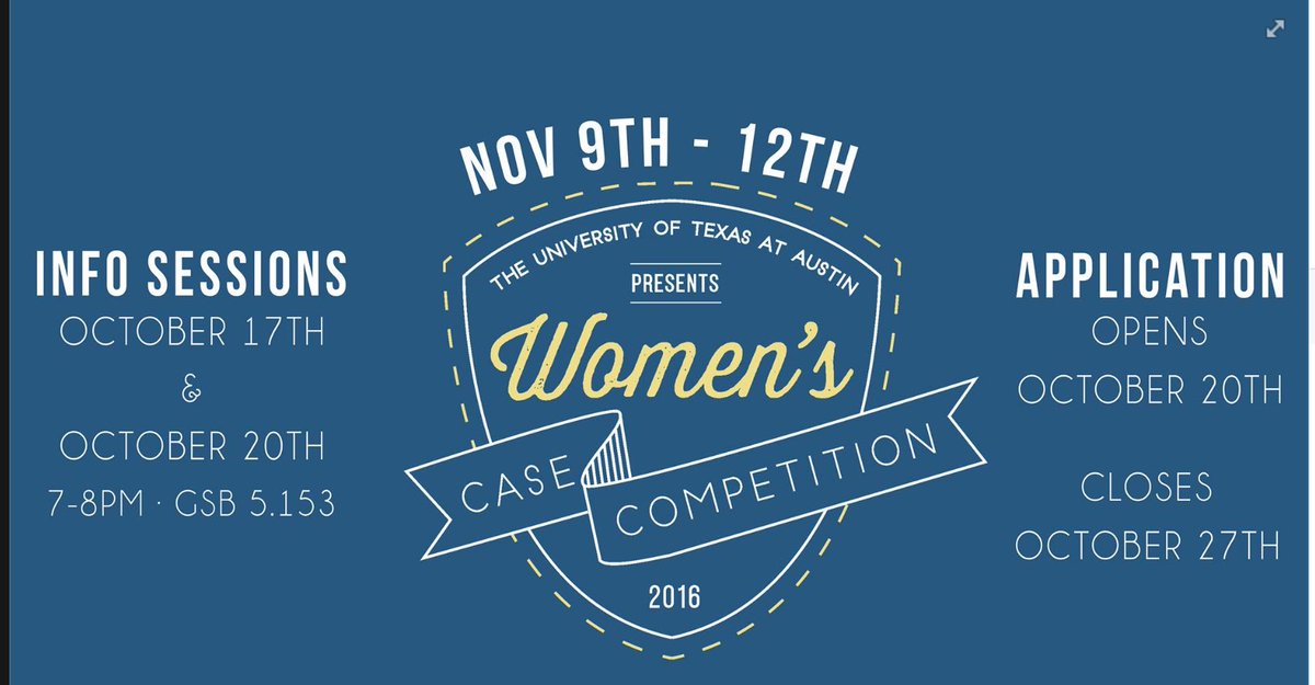 TexasWBA's tweet photo. Heads up! Women's Case Competition at 7-8pm in GSB 5.153 https://t.co/o1bpgOtzn8