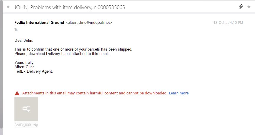 speeednet's tweet image. Yesterday&apos;s #Fedex spoof email were #PDF today they are #Zipfiles don&apos;t open. #Ransomware #identitytheft #extortion #spam #smallbusiness