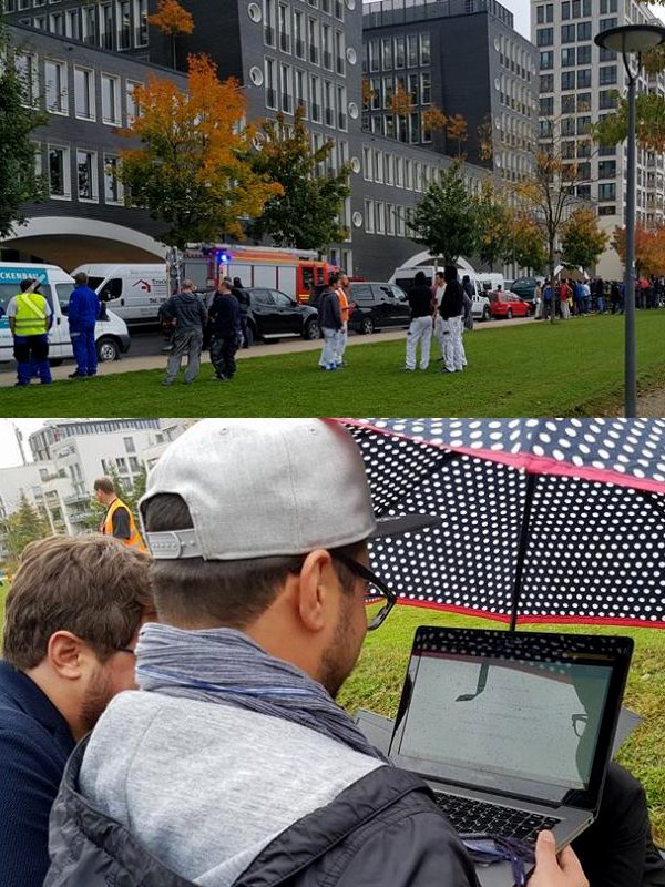 Feueralarm bei #Google in München während der #AdWordsExpert #Zertifizierung. Alle raus und bei Nieselregen weitermachen :-)