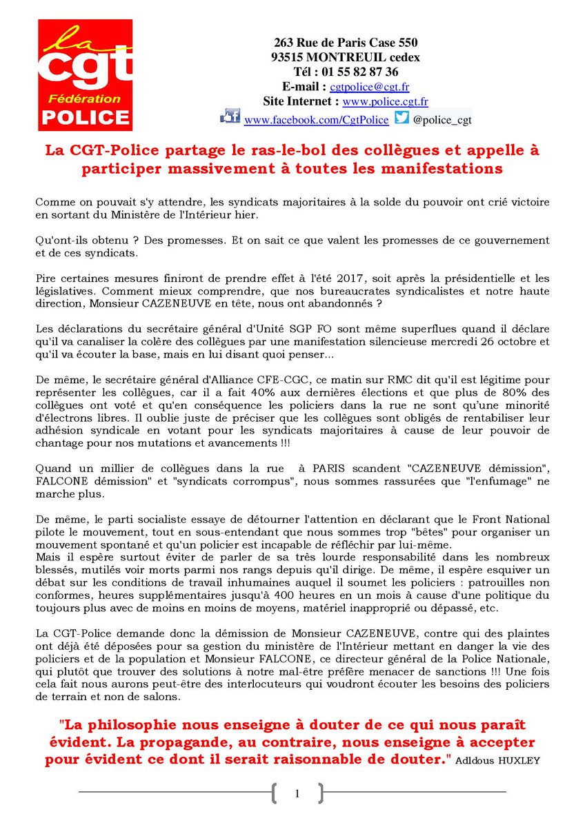 police_cgt's tweet photo. La CGT-Police partage le ras-le-bol des collègues et appelle à participer massivement à toutes les #ManifPolice https://t.co/ILp3BhhRoh
