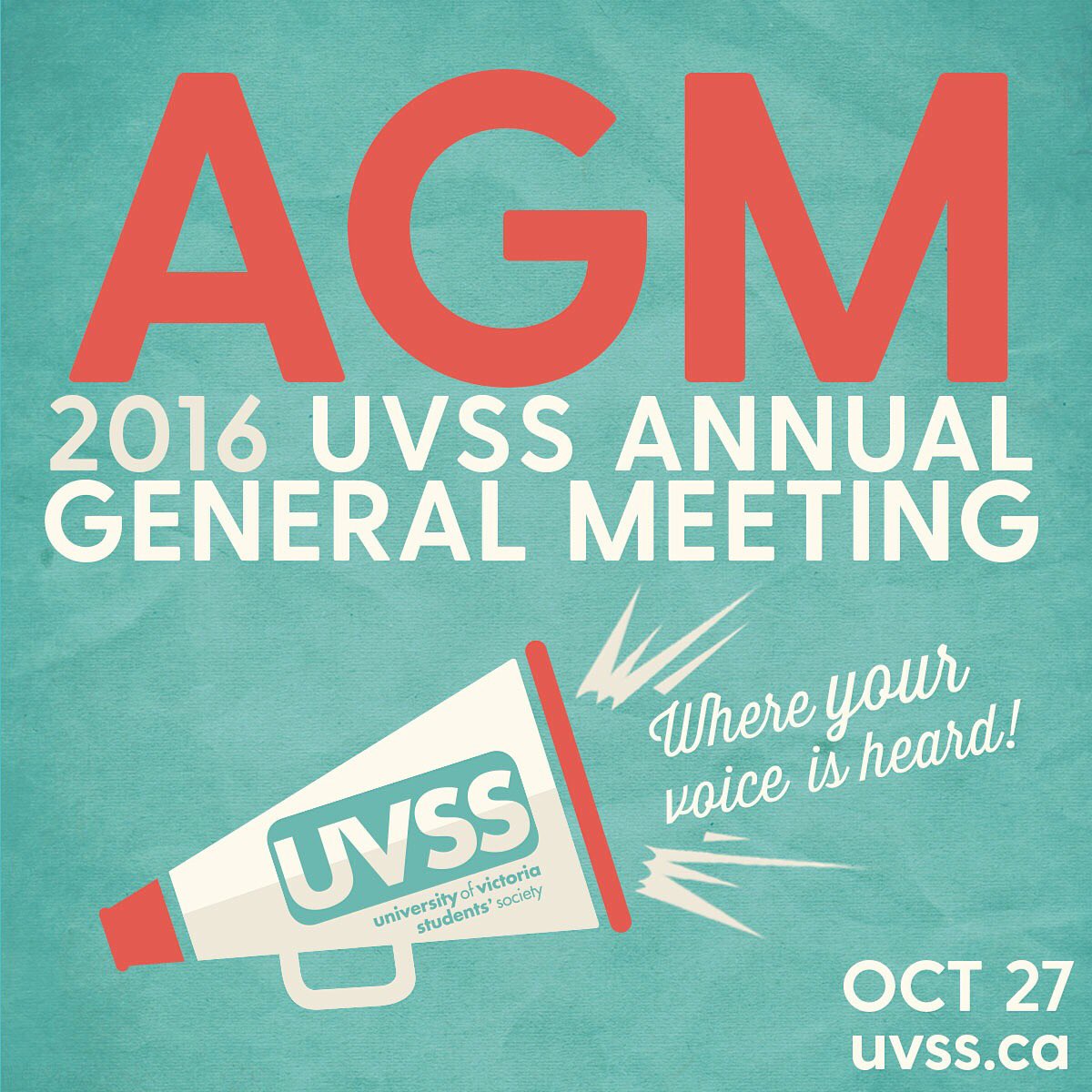 UVSS's tweet photo. 2016 #UVSS Annual General Meeting! Oct 27 in Vertigo. Get involved w/ democracy &amp; your student society. Free PIZZA &amp; 🚪 prizes #AGM2016 #uvic https://t.co/iarchya79a
