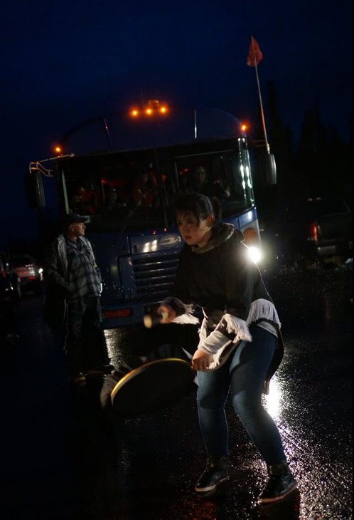 MaudeBarlow's tweet photo. 13 year old Inuk girl, Allyson Gear, stops a bus full of workers at Muskrat Falls! Amazing! https://t.co/MXmX2cEI9E