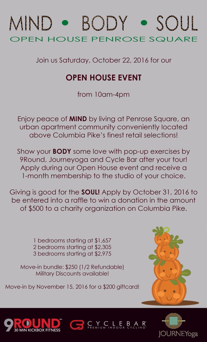 penrosesquare's tweet image. Join us this weekend for our #MindBodySoul Open House, and get #FitForFall! Offering free #fitness memberships and raffle prizes for apps!