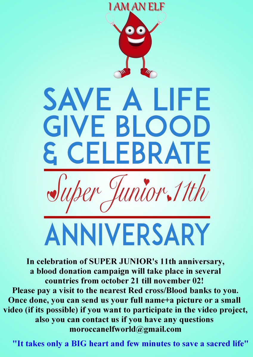 SiwonestInMoroc's tweet photo. Donate Blood, Save a Life & Celebrate Super Junior 11th Anniversary π^^ #SuperJunior #MoreThanAMusicGroup #ELF #MoreThanAFandom #MoroccanElf https://t.co/zN08fYRiiM