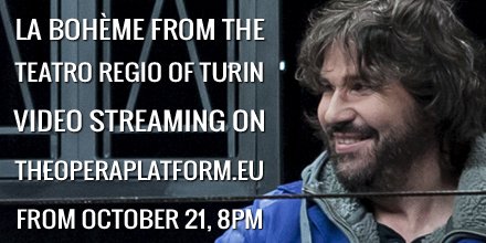 From October 21, 8PM CET you can watch our #Bohème from the <a href="/TeatroRegio/">Teatro Regio Torino</a> as video stream on @OperaPlatform: theoperaplatform.eu/en/opera/pucci…