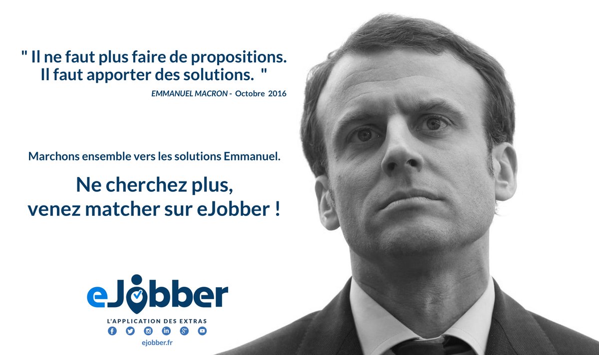 EJobberActu's tweet photo. On a déjà des solutions et vous? 
@EmmanuelMacron @JeunesMacron @enmarchefr #Macron #EnMarche #eJobber #emploi #recrutement https://t.co/GfN6oI0L8s
