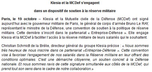 Armees_Gouv's tweet photo. [CP] Klesia et la Mutuelle civile de la Défense s’engagent dans un dispositif de soutien à la #ReserveMilitaire >>> https://t.co/SYhaw9r0oR https://t.co/OGESALa3Zm