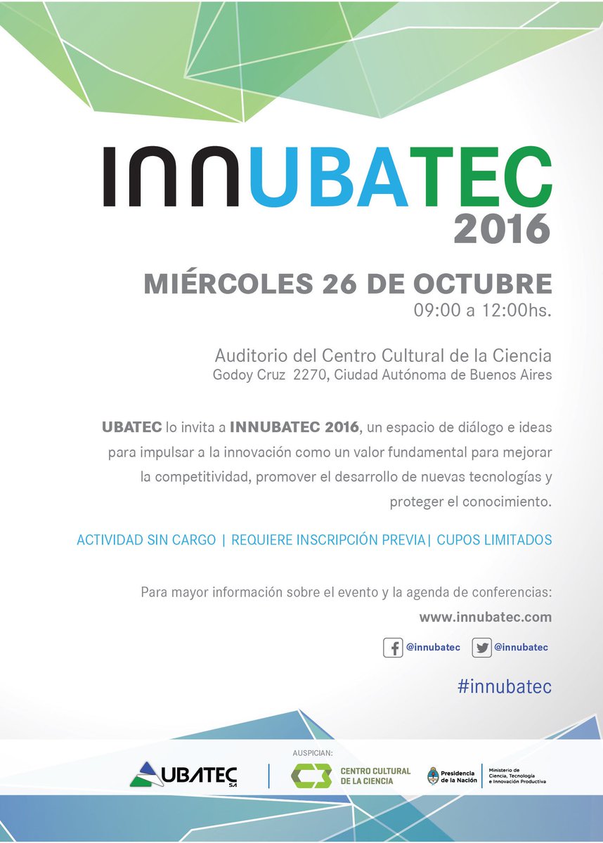CentroGen21's tweet photo. ¡No te quedes afuera del InnUBATEC! https://t.co/MgfWVw9Dez