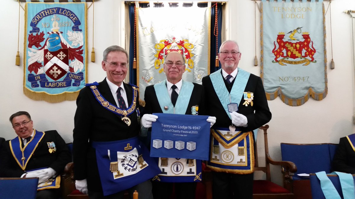 Tennyson4947's tweet photo. Our WM (in the middle) and Charity steward receiving our 5th Ashlar from the PGM back in our thoroughly enjoyable September meeting :-) https://t.co/mHyGQ6PFdS