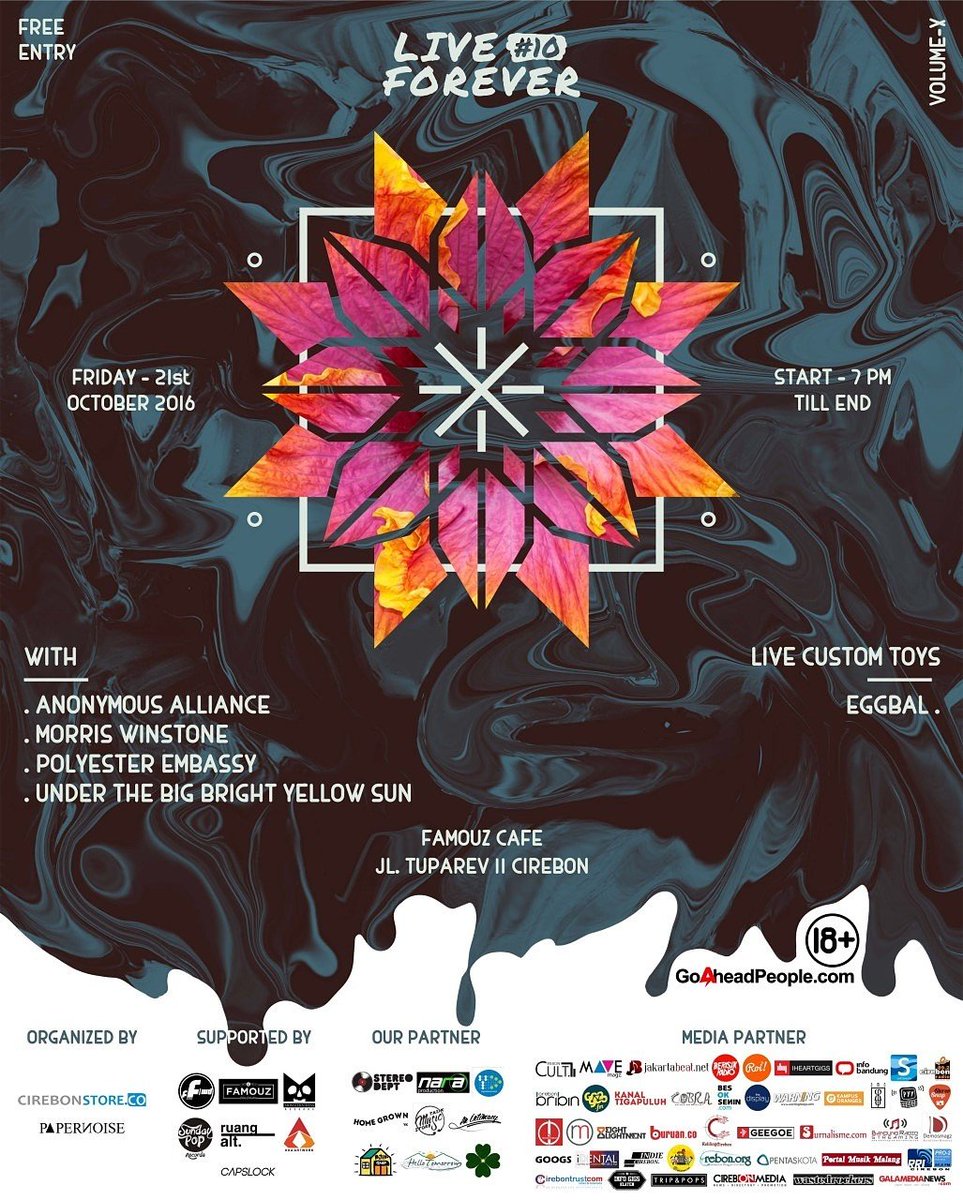 Friday, 21 oct: <a href="/LIVEFRVR/">LIVEFOREVER</a> #10 || at Famouz Cafe, Crbn || w/ <a href="/PE_official/">Polyester Embassy</a> <a href="/UTBBYS/">Under the big bright yellow sun</a> etc. #LiveForeverX