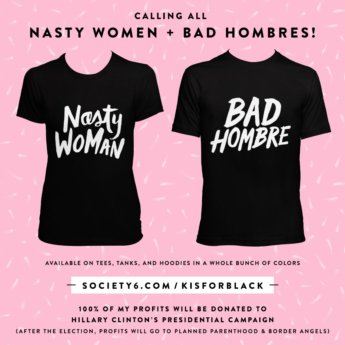 doorsixteen's tweet photo. Are you a #NASTYWOMAN? 
Are you a #BADHOMBRE? 
Buy a shirt. 100% of my profits go to @HillaryClinton's campaign.
🔥 https://t.co/D192TNyvaY https://t.co/TEqc6DBpi1