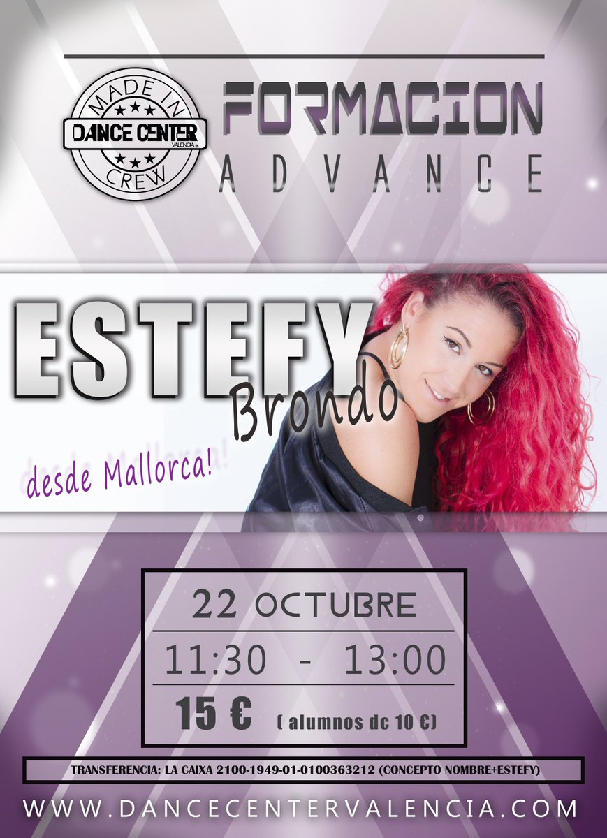 DanceCenterVlc's tweet photo. Este sabado... Formacion advance con ESTEFY BRONDO!!! https://t.co/RchqIfLSb8