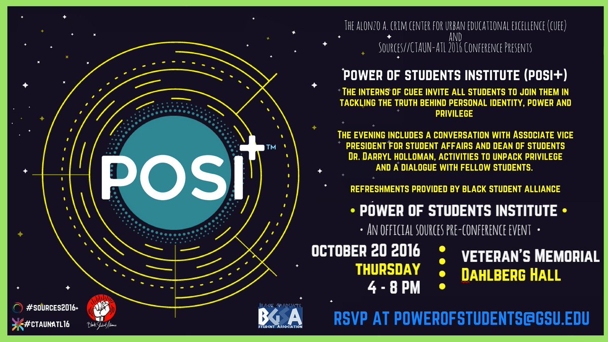 gsucehd's tweet photo. Students in the @AlonzoACrimCUEE invite you to discuss personal identity, power &amp; privilege at today's Power of Students event! #Sources2016 https://t.co/QadRKWRobu