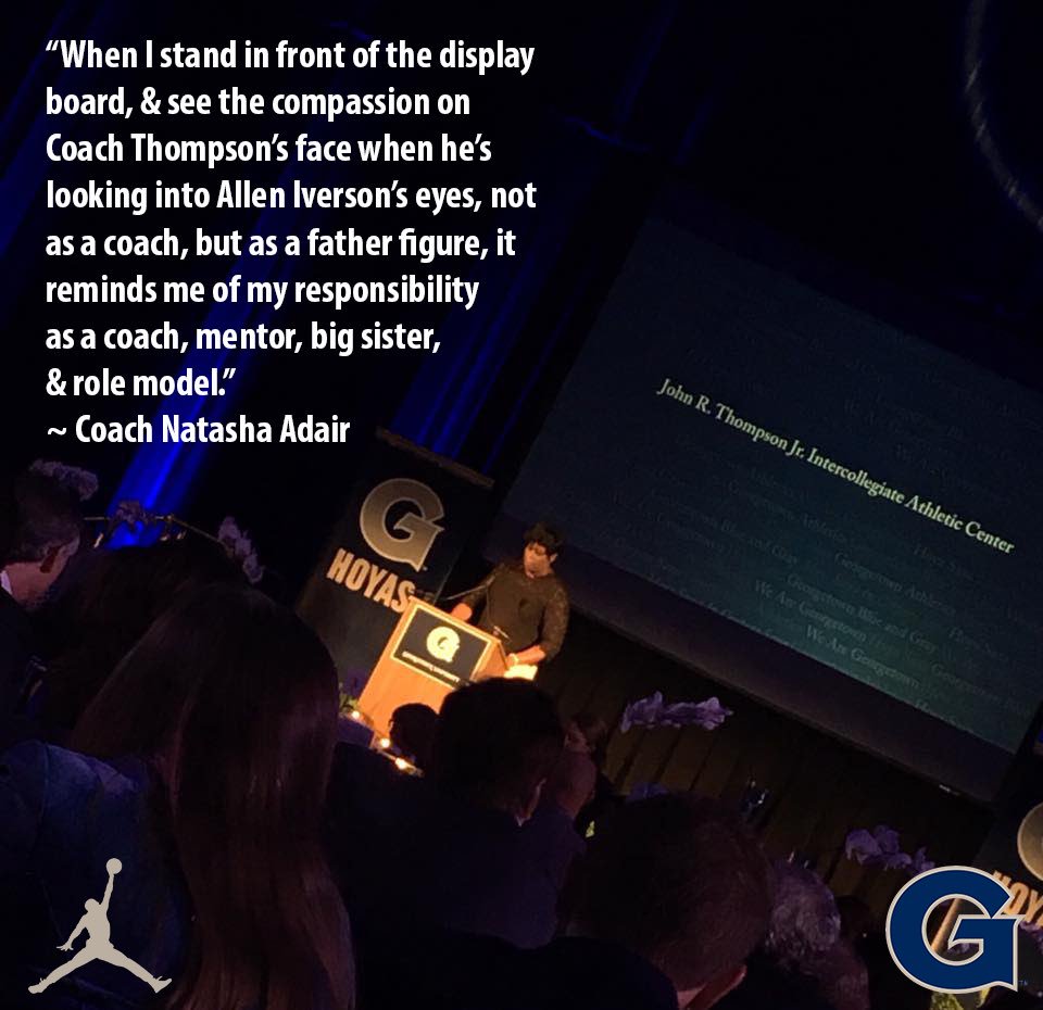 GeorgetownWBB's tweet photo. Sports culture is so strong here #TBT to the #GUThompsonCenter dedication and @CoachAdair's tribute to Big Coach! https://t.co/jLwDQ5DXp9