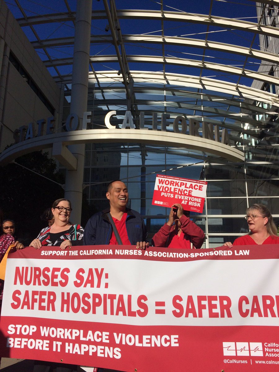 RNmagazine's tweet photo. Rock on @CalNurses! #Nurses rally before #CalOSHA hearing on major anti #workplaceviolence regs they won. #CA https://t.co/2AHNlXO13I