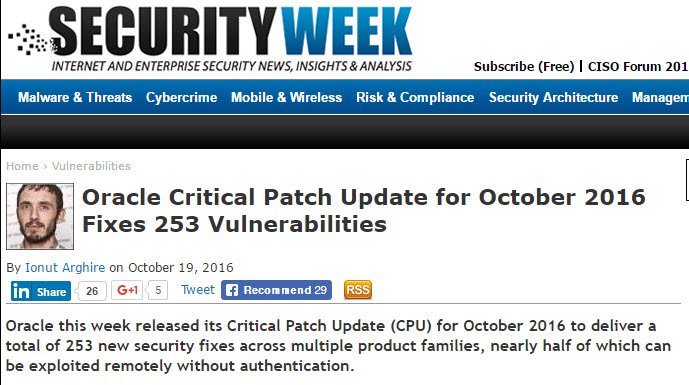 JaneParrish's tweet photo. .@SecurityWeek on the #Oracle #CriticalPatchUpdate #CPU with #Java #AppSec expert @Waratek CTO John Matthew Holt https://t.co/SYm4SJ0D1g https://t.co/Rsjuc80Cx5