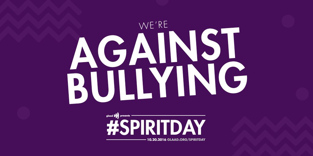 It's #SpiritDay And I'm proud to take a stand against LGBTQA+ bullying with <a href="/glaad/">GLAAD</a>. Tweet your spirit day purple!
